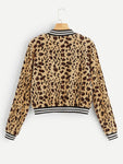 Button Up Leopard Bomber Teddy Jacket