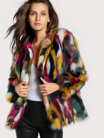 Colorful Faux Fur Coat