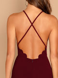 Cross Back Scalloped Trim Bodycon Dress