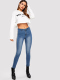 Contrast Tape Side Bleach Wash Skinny Jeans