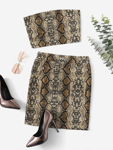 Snake Print Bandeau & Slim Fitted Skirt Set