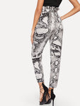 Paperbag Waist Snakeskin Belted Pants