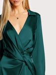 Collared Plunge Neck Twist Satin Dress