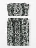 Snake Print Bandeau & Slim Fitted Skirt Set