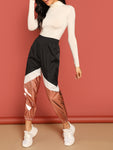 Color-block Contrast Metallic Pants