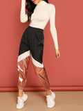 Color-block Contrast Metallic Pants