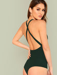 Crisscross Back Solid Bodysuit