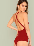 Crisscross Back Solid Bodysuit