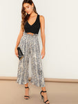 Paperbag Waist Snakeskin Wide Leg Pants