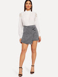 Asymmetric Wrap Frayed Tweed Skirt