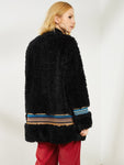 Contrast Geo Tape Faux Fur Longline Coat