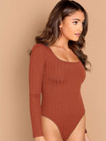 Scoop Neck Rib Knit Fitted Bodysuit