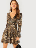 Leopard Print  Flounce Sleeve Fit & Flare Dress