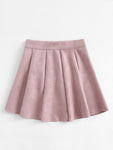 Box Pleated Suede Skirt