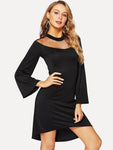 Mesh Insert V Neck Dress