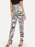 Paperbag Waist Snakeskin Belted Pants