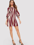 Color Block Bishop Sleeve Smock Dress