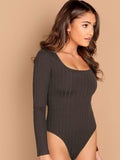 Scoop Neck Rib Knit Fitted Bodysuit