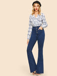 Button Up Flare Hem Jeans