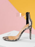 Clear Band And Strap With Snake Print Detail Heels