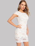 Cut-out Cap Sleeve Lace Pencil Dress