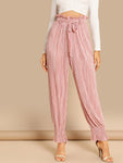 Tie Neck Frill Trim Pleated Pants