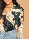 Chain Print Color Block Blouse