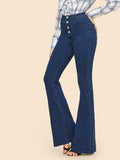 Button Up Flare Hem Jeans