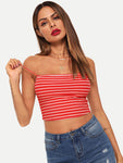 Crop Rib-knit Striped Fitted Cami Top