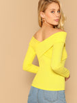 Cross Wrap Off Shoulder Rib-Knit Top