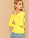 Cross Wrap Off Shoulder Rib-Knit Top