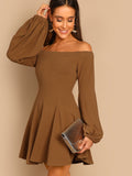 Bishop Sleeve Flare Bardot Dress