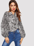 Snake Print Knot Neck Blouse