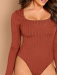 Scoop Neck Rib Knit Fitted Bodysuit