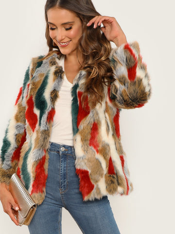 Colorful Faux Fur Coat