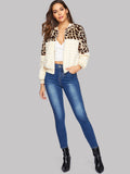 Zip Up Leopard Teddy Bomber Jacket