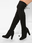 Almond Toe Chunky Heel Thigh High Boots