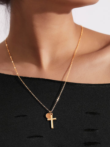 Cross & Sequin Pendant Link Necklace