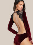 Backless Lace Applique Bodysuit