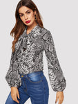 Snake Print Knot Neck Blouse