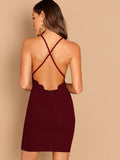 Cross Back Scalloped Trim Bodycon Dress