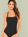 Crisscross Back Solid Bodysuit