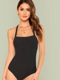 Crisscross Back Solid Bodysuit