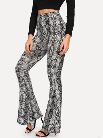 Snake Print Flare Hem Pants