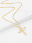 Cross Pendant Chain Necklace With Rhinestone