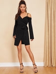 Asymmetric Shoulder Wrap Dress