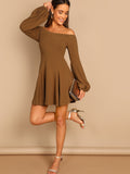 Bishop Sleeve Flare Bardot Dress