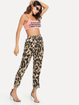 Pocket Patched Drawstring Leopard Pants