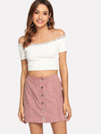 Button Up Cord Skirt