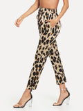 Pocket Patched Drawstring Leopard Pants